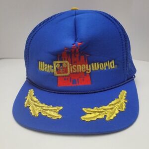 VTG DisneyWorld Snapback Trucker Mesh Hat Blue Magic Kingdom Castle Captains Cap